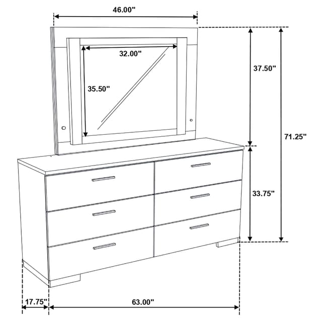Felicity 6-drawer Dresser with LED Mirror White High Gloss — photo 4