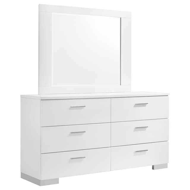Felicity 6-drawer Wood Dresser with Mirror White High Gloss — photo 1