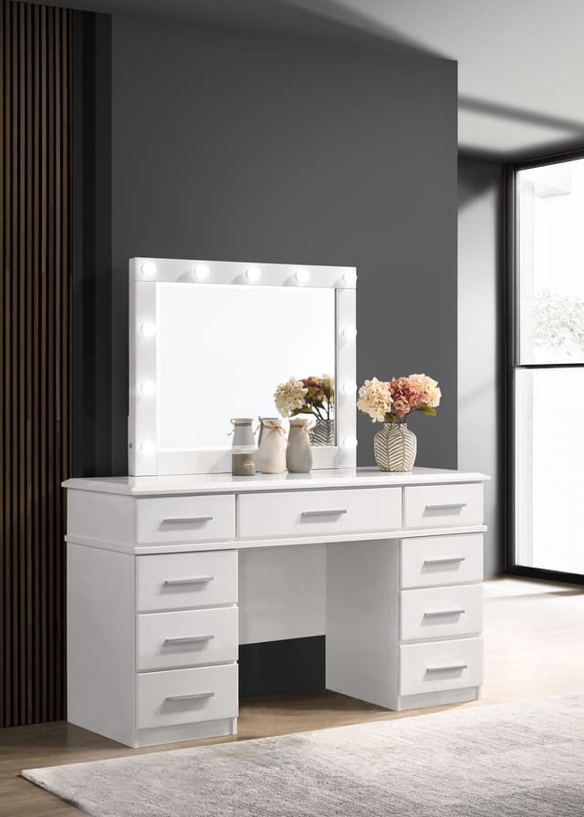 Felicity 9-drawer Vanity Table Lighted Mirror Glossy White — photo 2