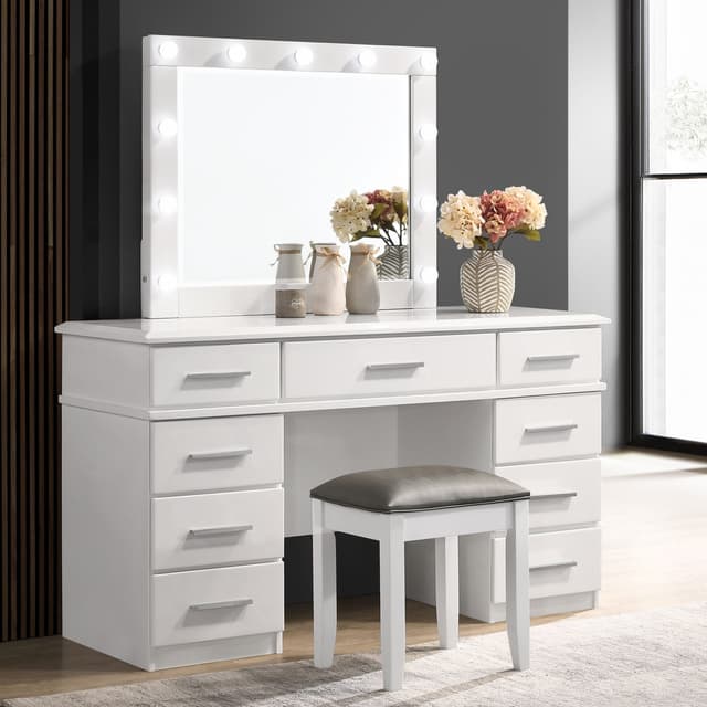 Felicity Upholstered Vanity Stool Metallic and Glossy White — photo 4