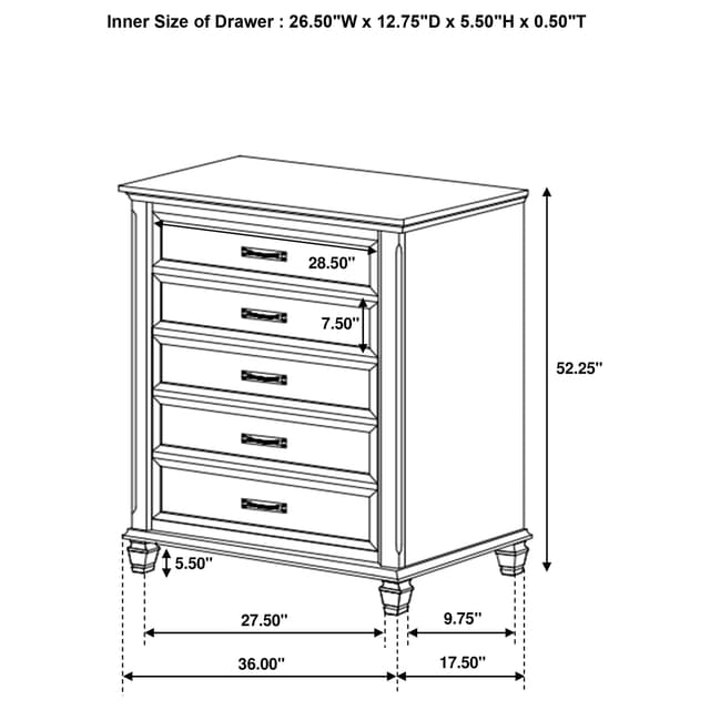 Franco 5-drawer Bedroom Chest Distressed White — photo 3