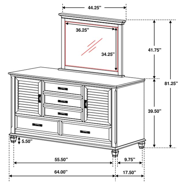 Franco 5-drawer Dresser with Mirror Distressed White — photo 3