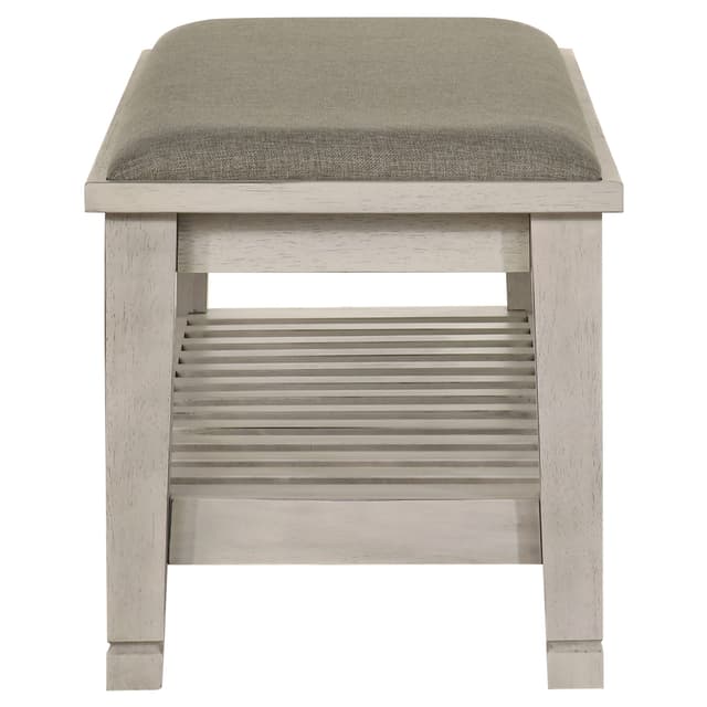 Franco Fabric Upholstered Bench with Shelf Distressed White — photo 4