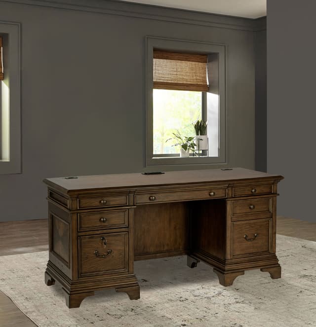 Hartshill 66-inch 5-drawer Credenza Office Desk Burnish Oak — photo 2