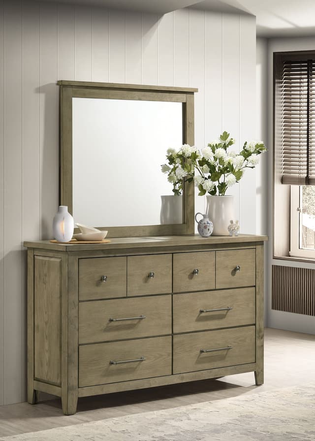 Hazlewood 6-drawer Bedroom Dresser with Mirror Vineyard Oak — photo 2