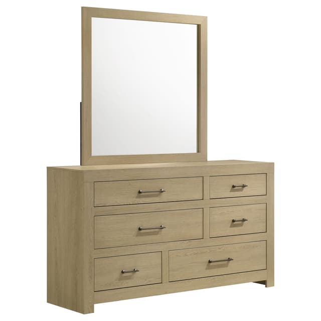 Hendricks 6-drawer Bedroom Dresser and Mirror Light Oak — photo 1