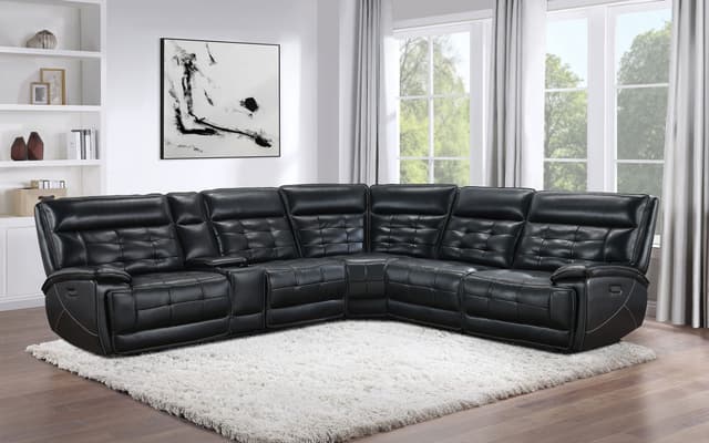 Hewitt Leather Dual Power Reclining Sectional Sofa Black — photo 2