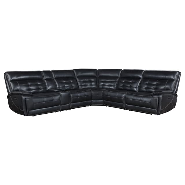 Hewitt Leather Dual Power Reclining Sectional Sofa Black — photo 3