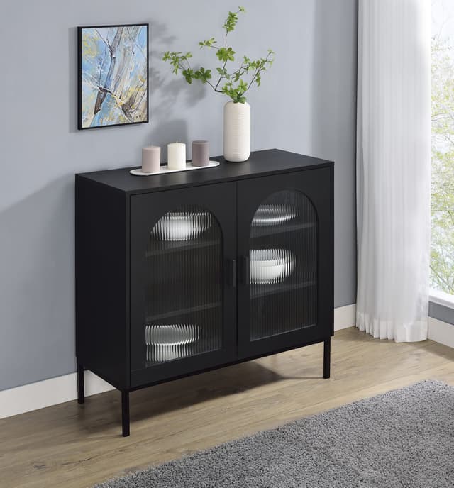 Jess 2-door Arched Fluted Glass Accent Cabinet Black — photo 2