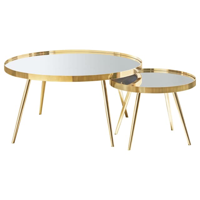 Kaelyn 2-piece Round Mirror Top Nesting Coffee Table Gold — photo 1