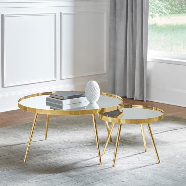 Kaelyn 2-piece Round Mirror Top Nesting Coffee Table Gold — photo 2