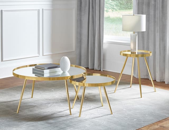 Kaelyn 2-piece Round Mirror Top Nesting Coffee Table Gold — photo 4