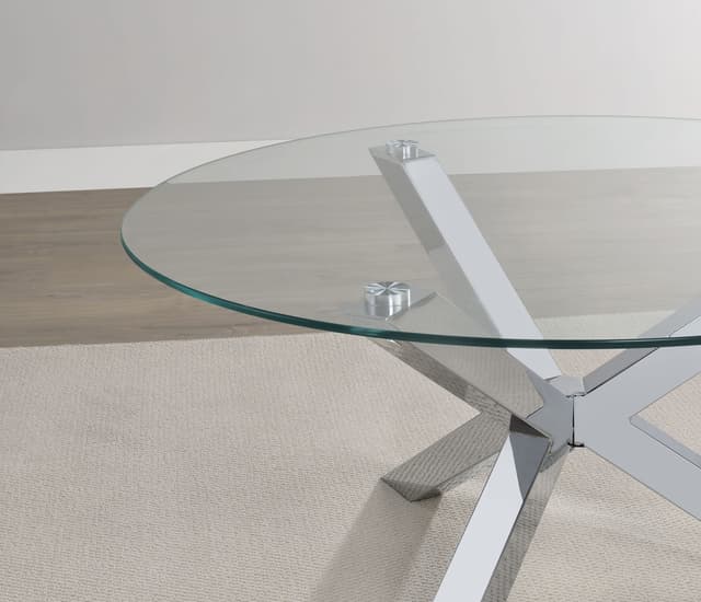 Kenzie Round Tempered Glass Top Cocktail Coffee Table Chrome — photo 5