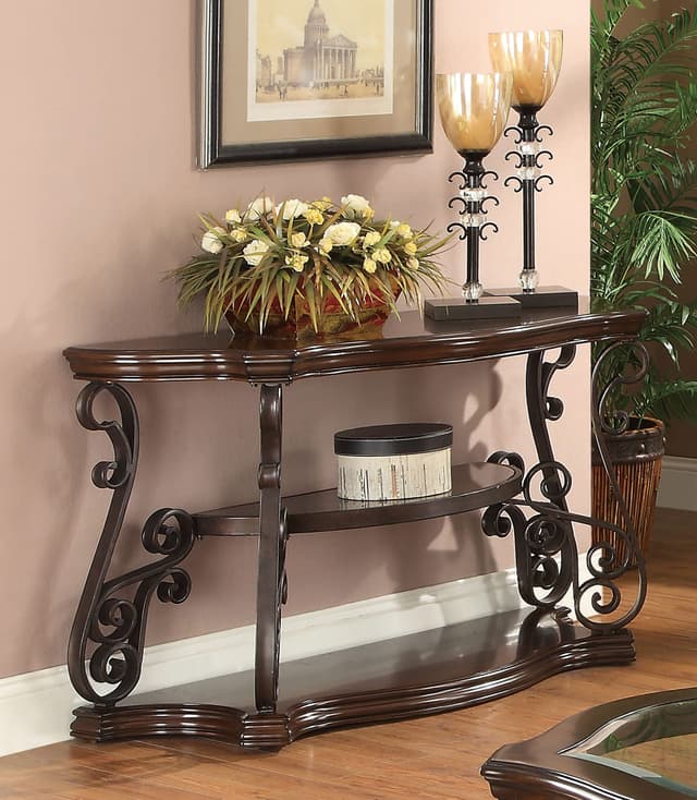 Laney Scrollwork Entryway Sofa Console Table Deep Merlot — photo 2