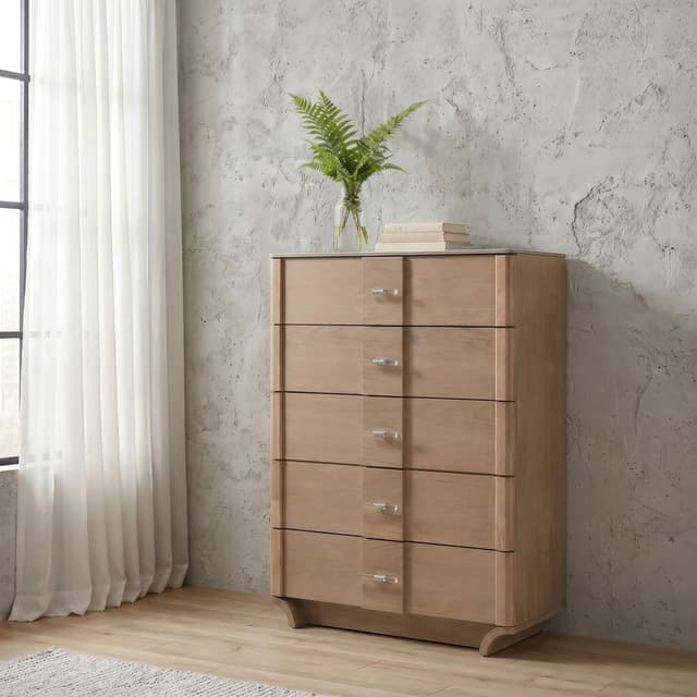 Leanne 5-drawer Sinter Stone Top Chest of Drawers Light Oak — photo 2