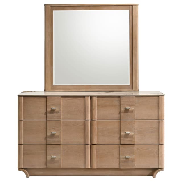 Leanne 6-drawer Sinter Stone Top Dresser and Mirror Light Oak — photo 3