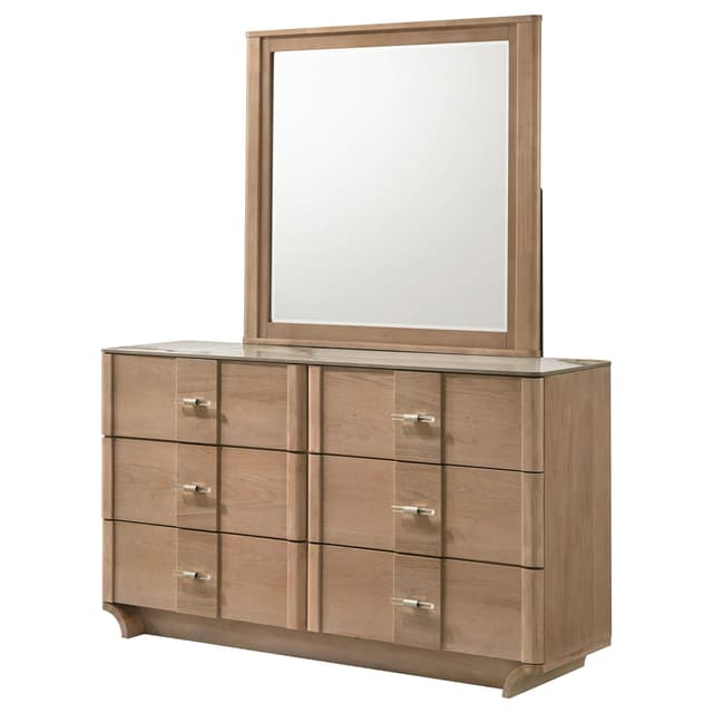 Leanne 6-drawer Sinter Stone Top Dresser and Mirror Light Oak — photo 4