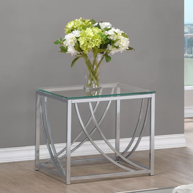 Lille Square Glass Top Side End Table Chrome — photo 2