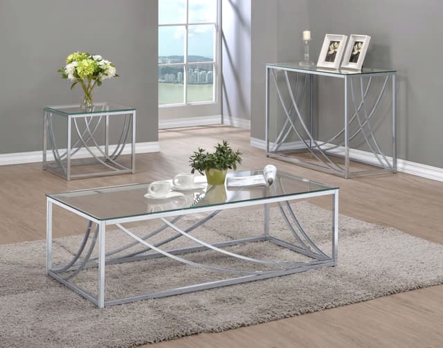 Lille Square Glass Top Side End Table Chrome — photo 5