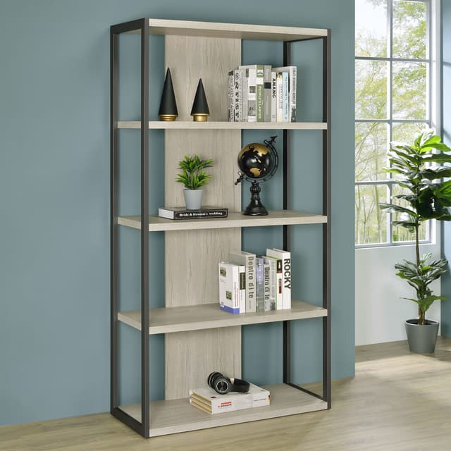 Loomis 72-inch 4-shelf Bookshelf Whitewashed Grey — photo 2