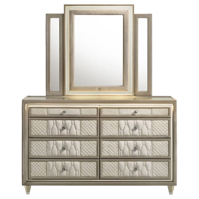 Lorient 8-drawer LED Dresser with Mirror Ivory and Camel — photo 3
