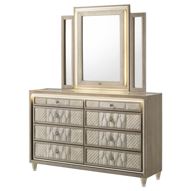 Lorient 8-drawer LED Dresser with Mirror Ivory and Camel — photo 4