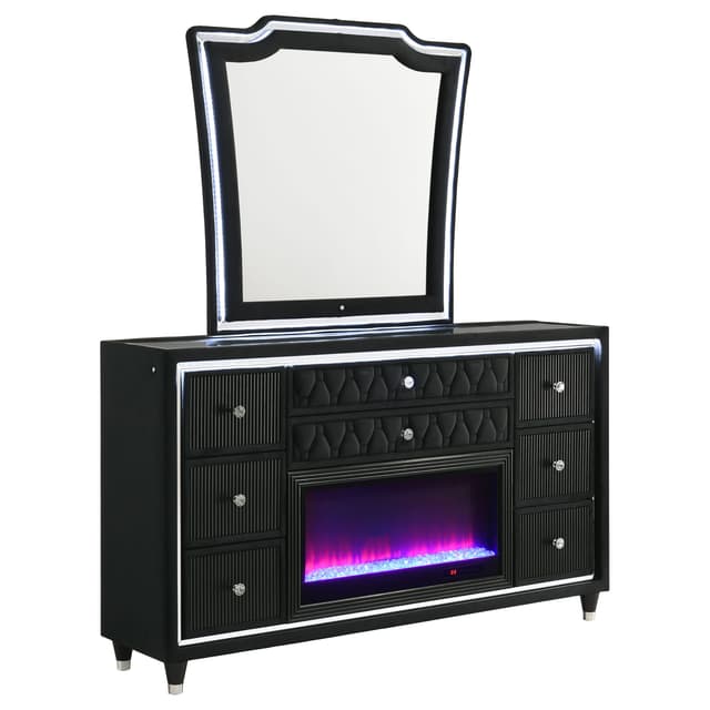 Lorient 8-drawer LED Flame Box Dresser and Mirror Black — photo 1