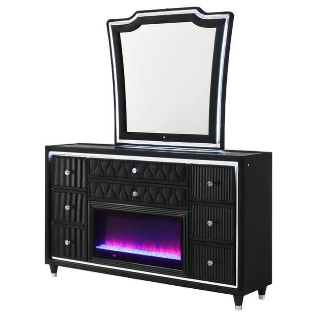 Lorient 8-drawer LED Flame Box Dresser and Mirror Black — photo 4