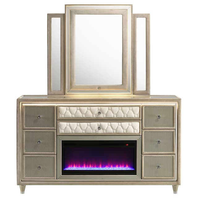 Lorient 8-drawer LED Flame Box Dresser and Mirror Ivory Camel — photo 3