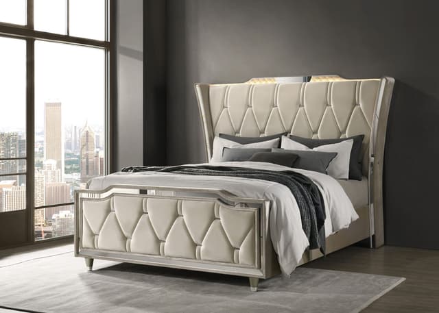 Lorient Upholstered LED Wingback Bed — photo 2