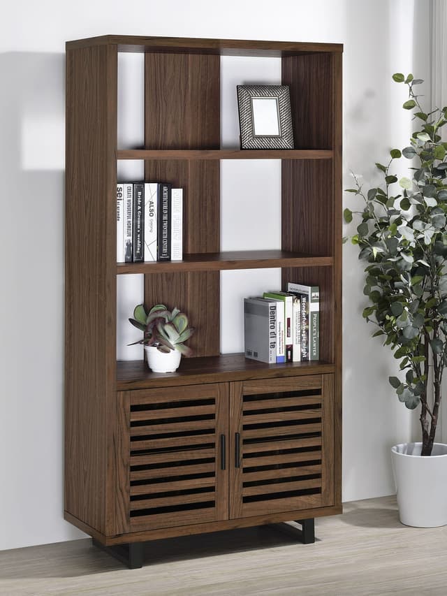 Maddox 71-inch 3-shelf Cabinet Bookcase Walnut — photo 2