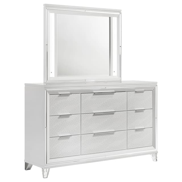 Marmore 9-drawer Dresser and LED Mirror White — photo 1
