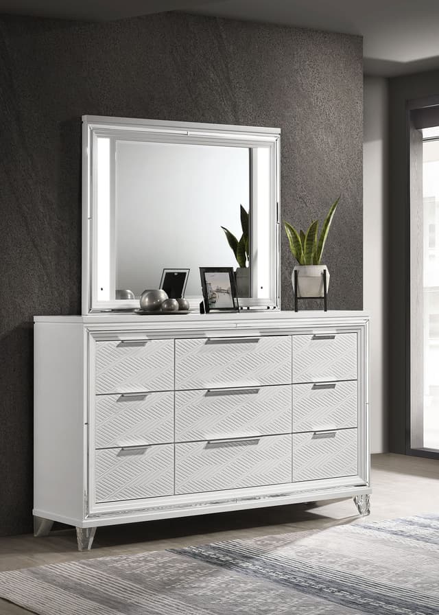 Marmore 9-drawer Dresser and LED Mirror White — photo 2