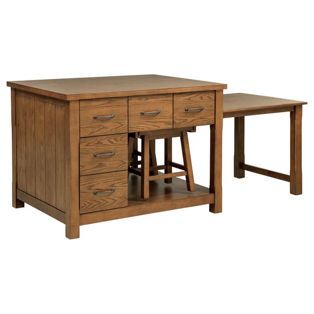 Mayfair 3-piece Kitchen Island with Extension Table Dark Oak — photo 3