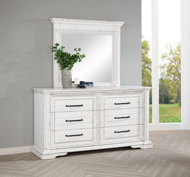 McKinney 6-drawer Bedroom Dresser with Mirror Vintage White — photo 2