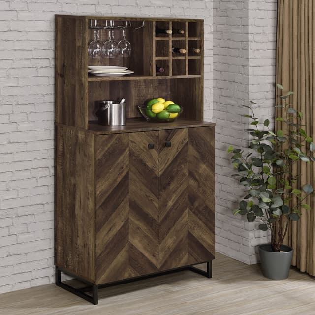 Mendoza 2-door Home Bar Cabinet Wine Storage Rustic Oak — photo 2