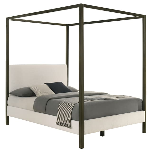 Monroe Upholstered Queen Canopy Bed Vanilla — photo 3