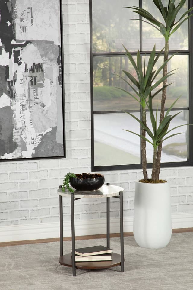 Noemie Round Marble Top Accent Side Table White and Gunmetal — photo 2
