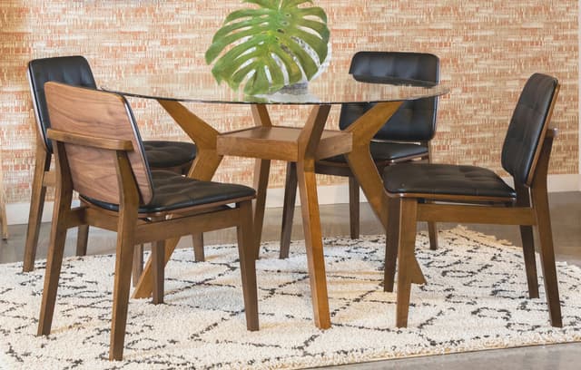 Paxton 5-piece Round Glass Top Dining Table Set Brown — photo 1