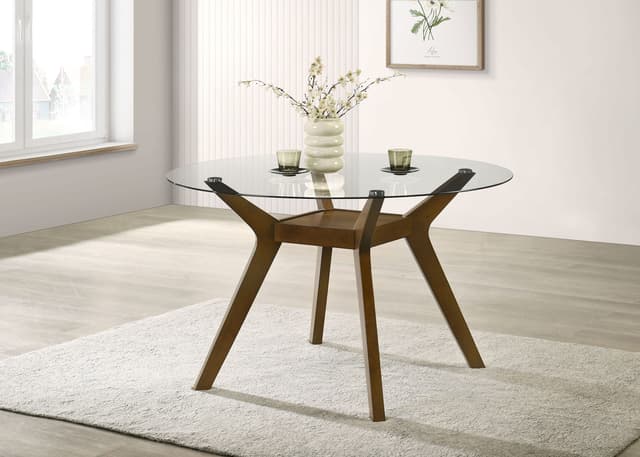 Paxton Round 48-inch Glass Top Wood Dining Table Brown — photo 2