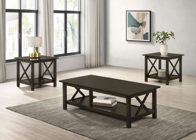 Rachelle 3-piece Rectangular Coffee Table Set Deep Merlot — photo 1