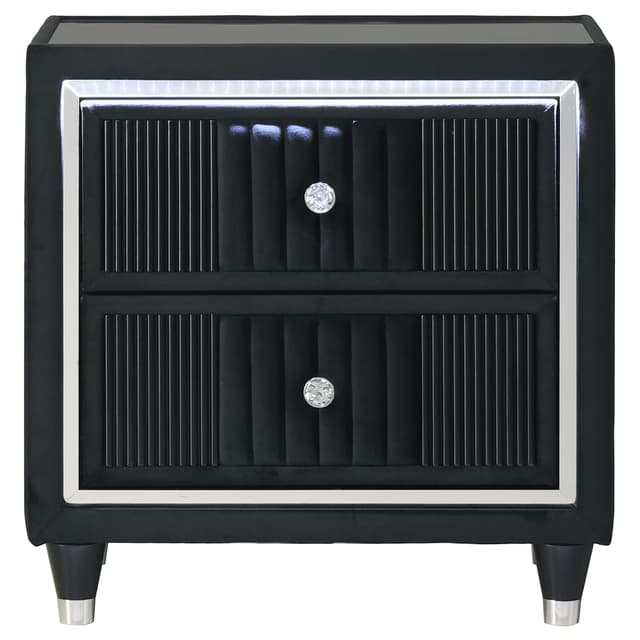 Ravenne 2-drawer Velvet Upholstered LED Nightstand with USB Black — photo 3
