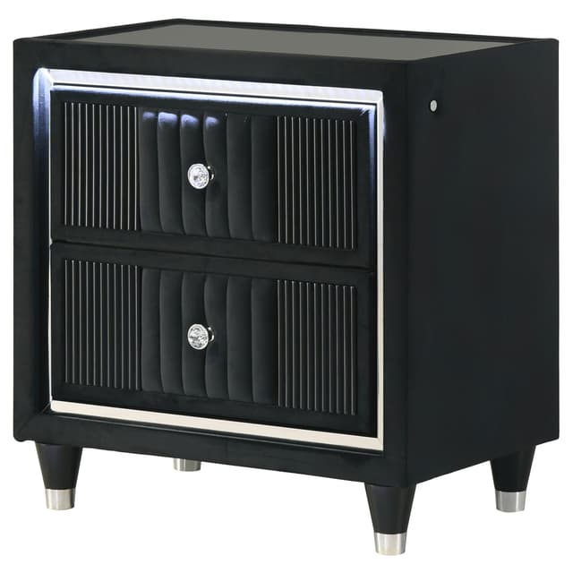Ravenne 2-drawer Velvet Upholstered LED Nightstand with USB Black — photo 4