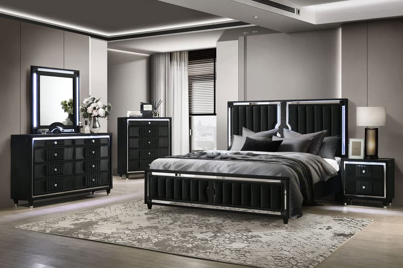 Ravenne Velvet Upholstered LED Bedroom Set