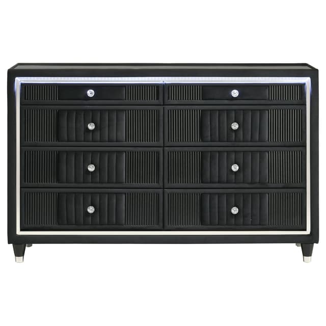 Ravenne 8-drawer Velvet Upholstered LED Dresser Cabinet Black — photo 3