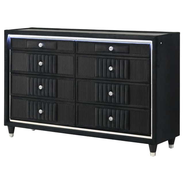 Ravenne 8-drawer Velvet Upholstered LED Dresser Cabinet Black — photo 4