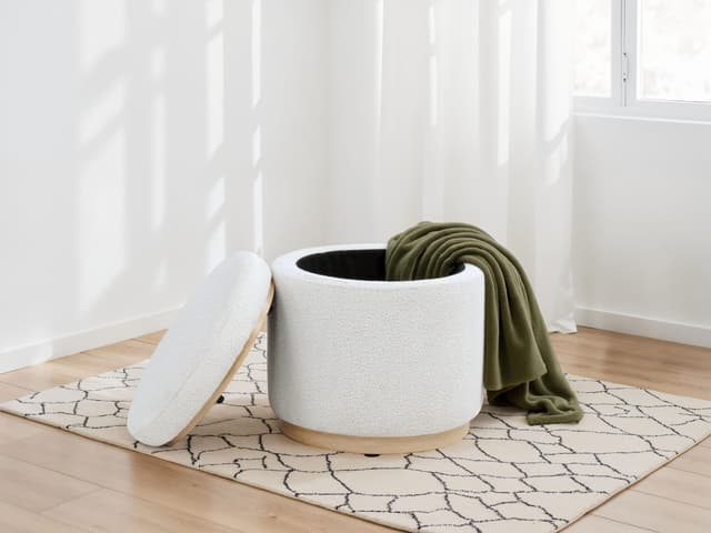 Remuda Boucle Upholstered Round Storage Ottoman Ivory — photo 3