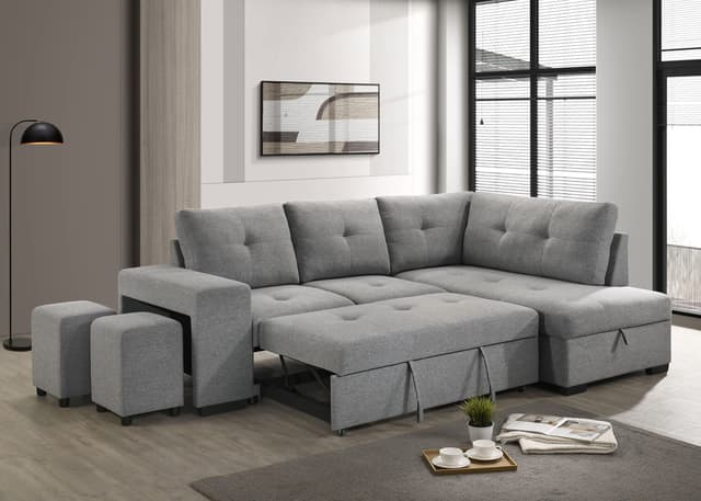 Roanne Fabric Upholstered Sleeper Sectional Sofa Grey — photo 3