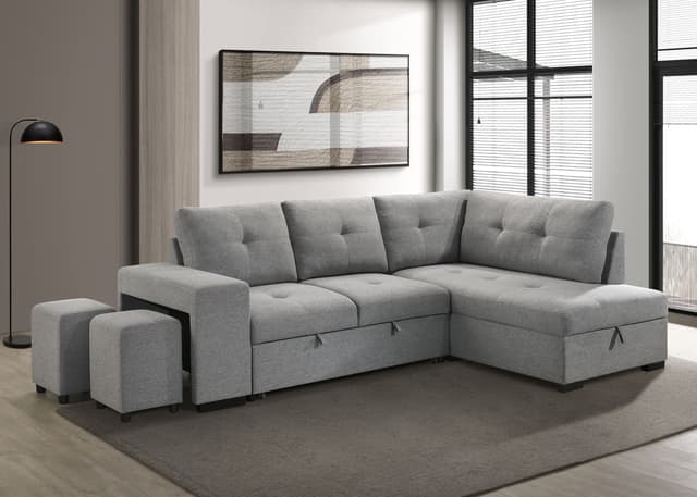 Roanne Fabric Upholstered Sleeper Sectional Sofa Grey — photo 1