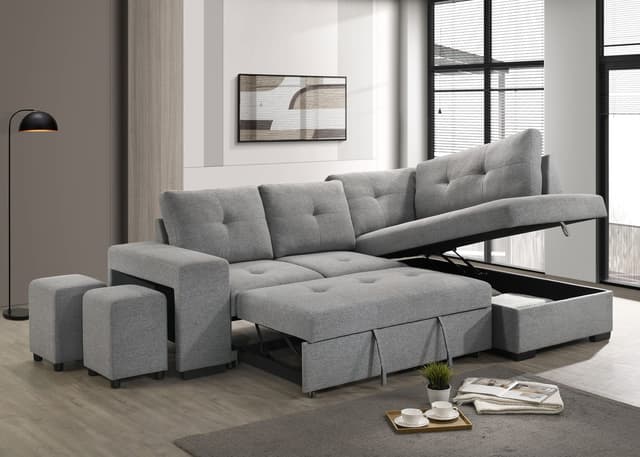 Roanne Fabric Upholstered Sleeper Sectional Sofa Grey — photo 4